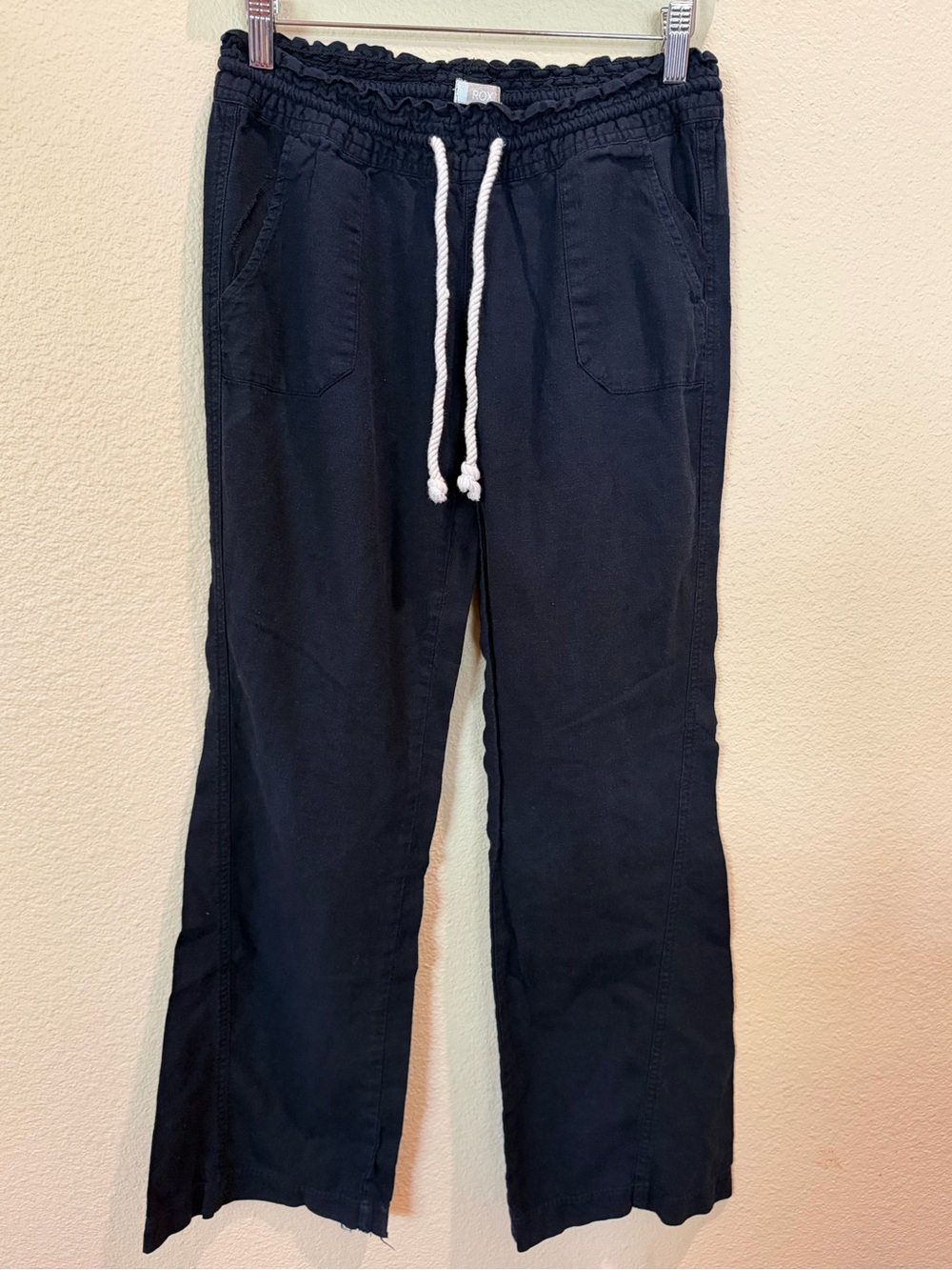 Roxy Black Track Pants with White Rope Drawstring